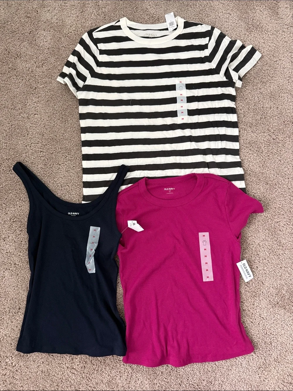 Old Navy Black & White Stripe Tee with Navy Tank and Magenta Tee - 3-Pack